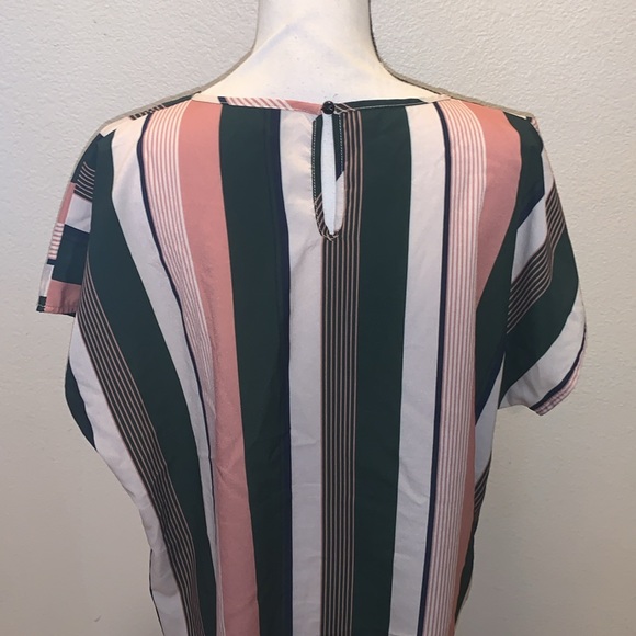 SHEIN Curve striped short sleeve front knot keyhole blouse - Picture 6 of 8